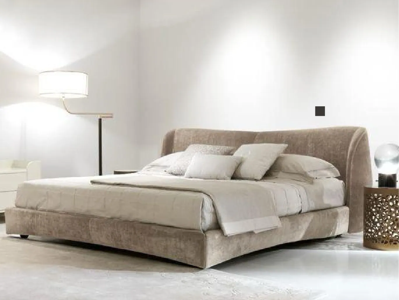 Curved Velvet Platform Bed