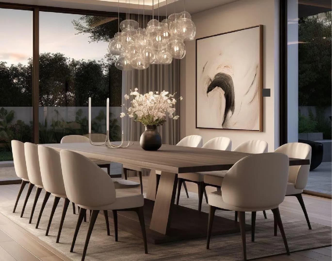 Contemporary Oak Angled-Leg Dining Table Set