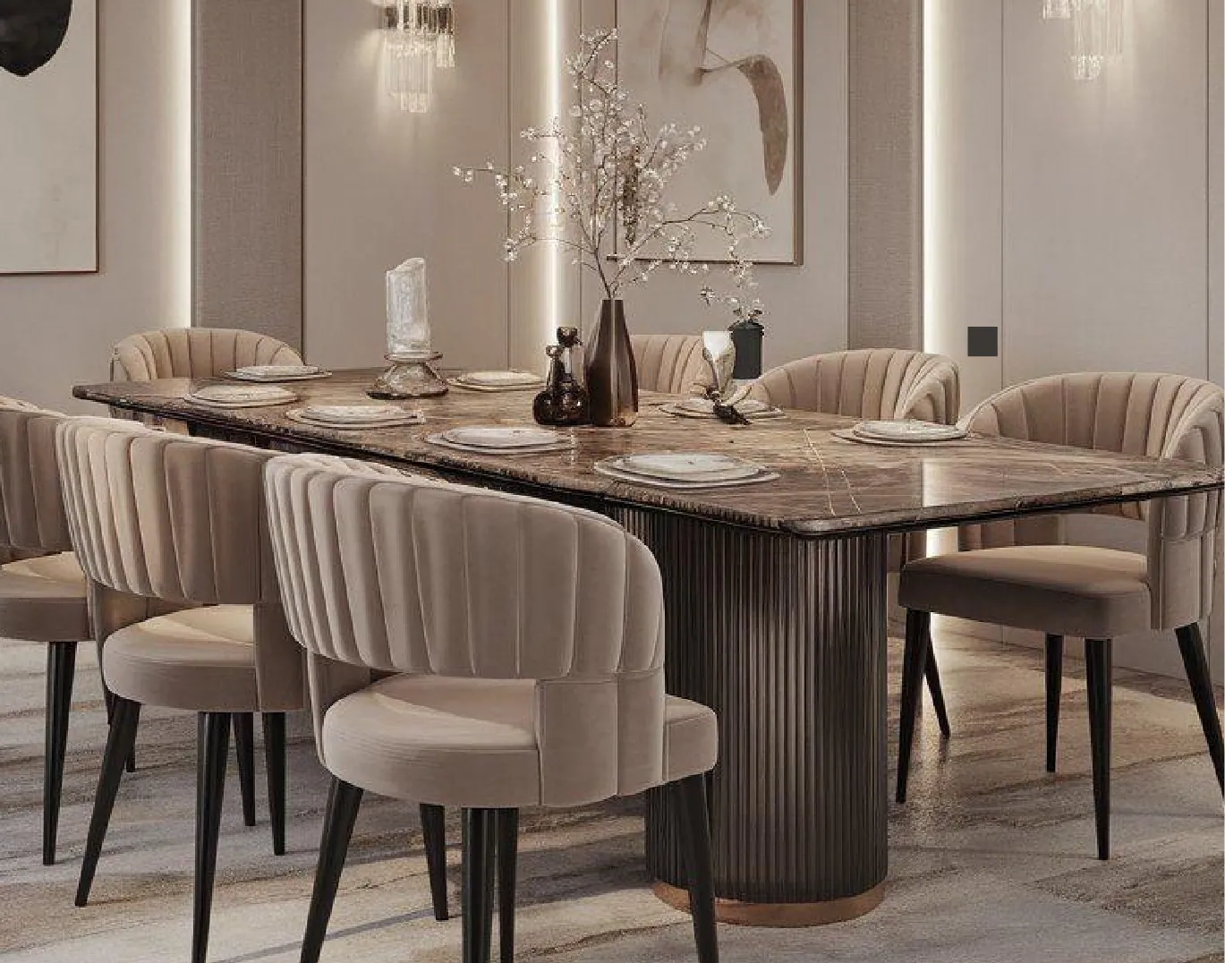 Marble-Top Fluted Pedestal Dining Set