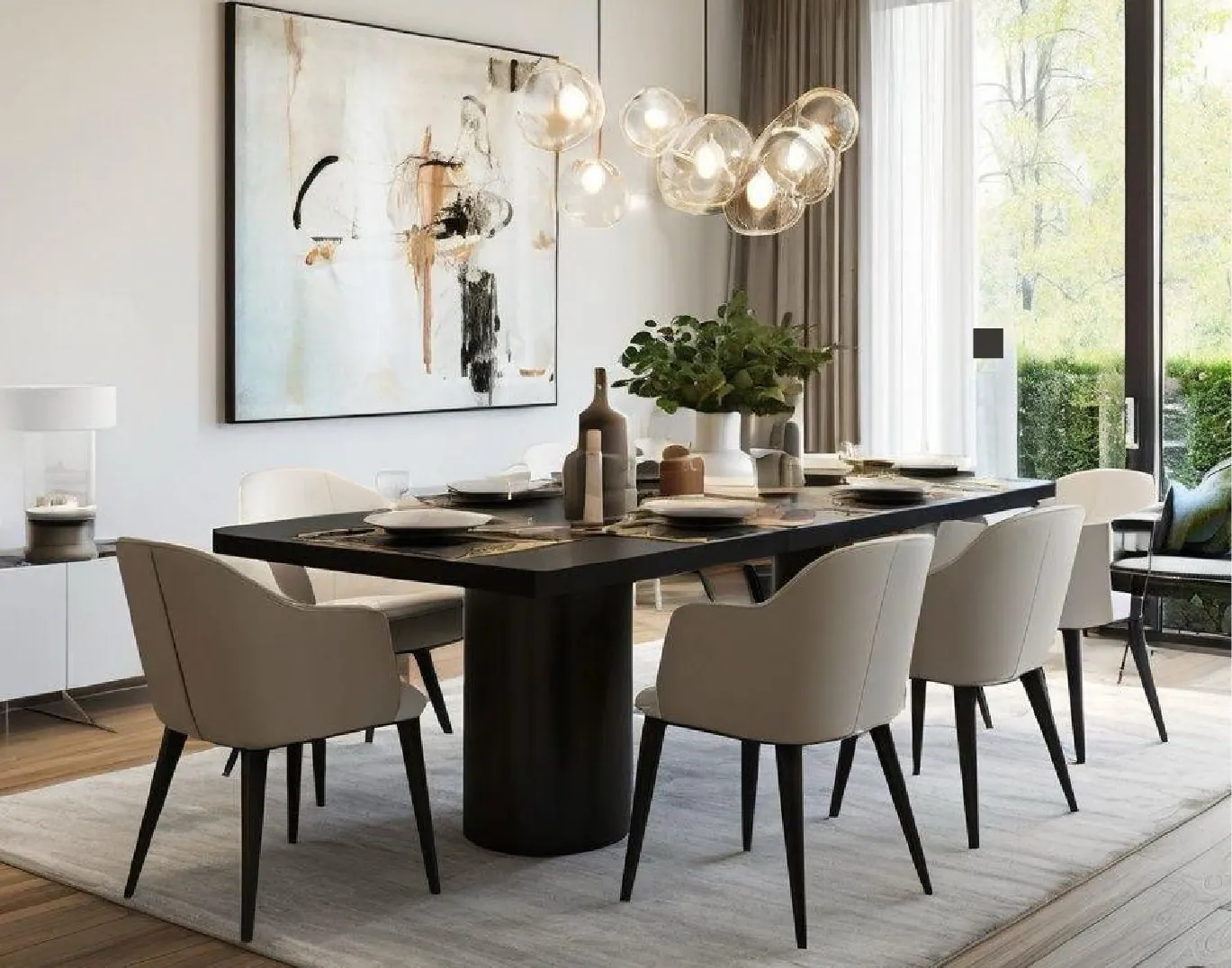 Rectangular Black Pedestal Dining Set